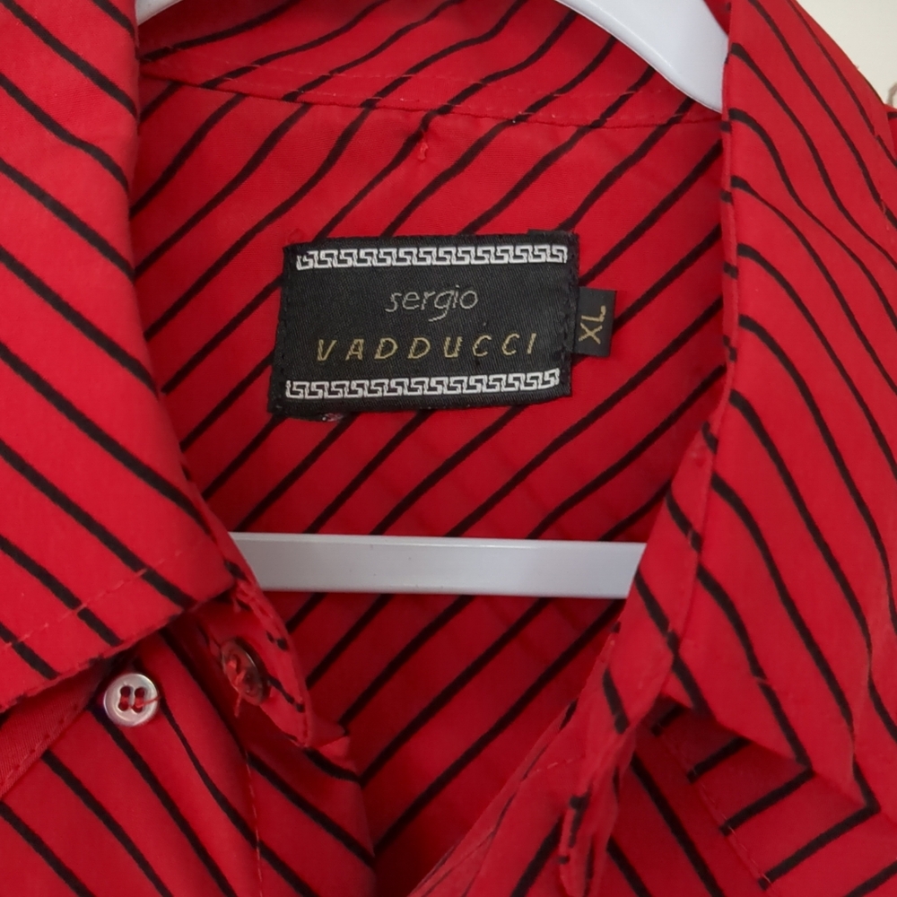 🎸 Italian Cowboy Rodeo Western  XL Striped Shirt Red Pearl Snap Rockabilly Vtg